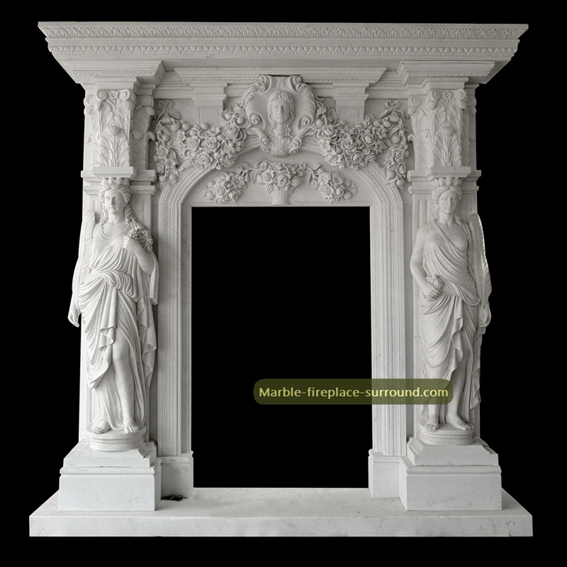 caryatid white marble fireplace surround